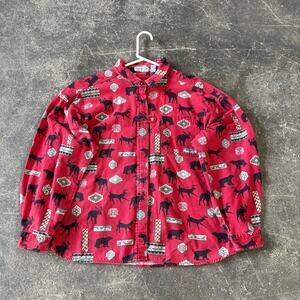Vintage David Brooks Western Shirt Womens 12 M Red Bear Moose Outdoors Flannel